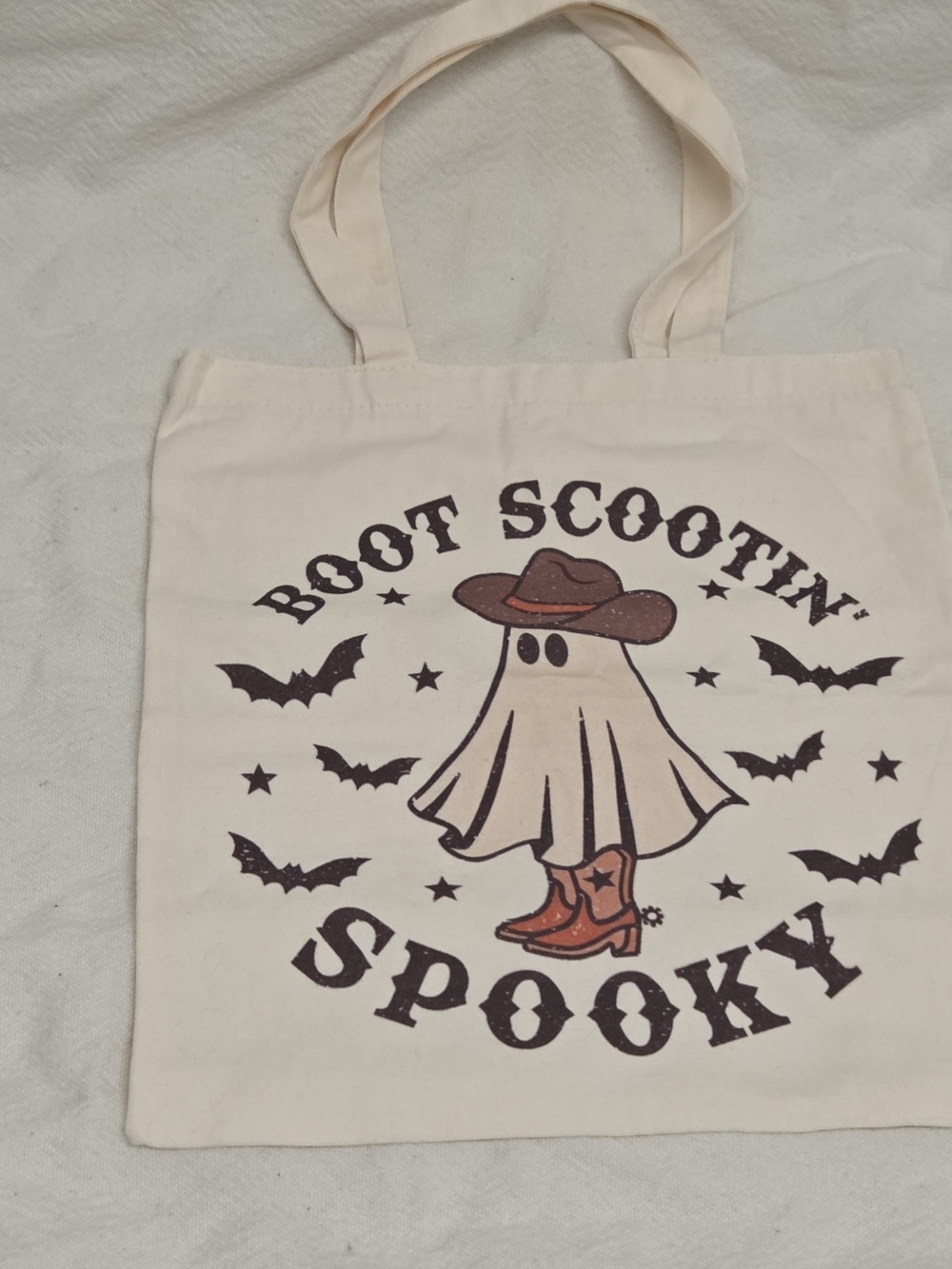 Western Ghost Cowgirl Canvas Tote Boot Scootin' Spooky Halloween Bag